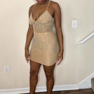 Embellished Nude Mini Dress
